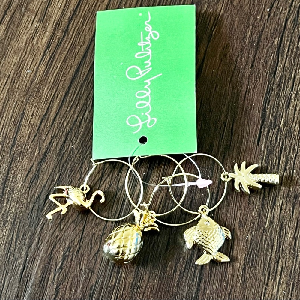 Lilly Pulitzer Gold Tropical Wine Charms